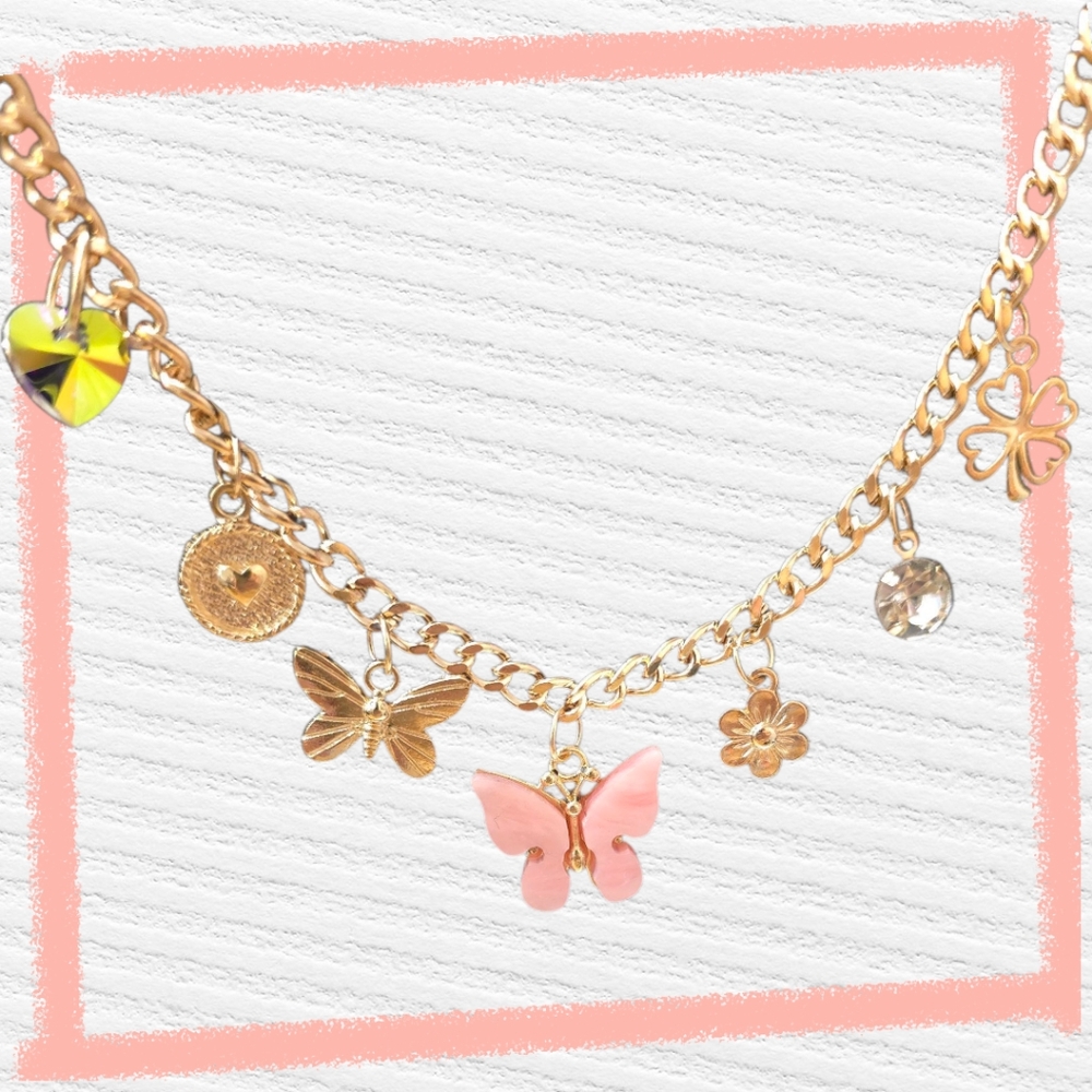 Gold Butterfly Charm Necklace Set w/ Earrings| Available In Several Colors - Picture 5 of 15